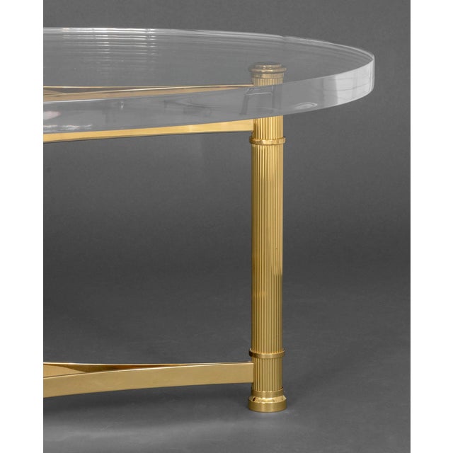 Modern Modern Brass and Acrylic Oval Coffee Table For Sale - Image 3 of 6