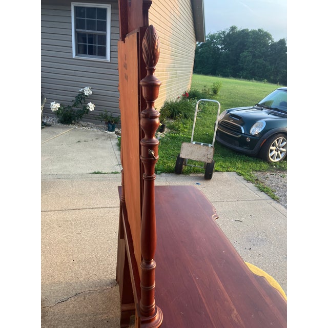 Mid Century Mahogany Chippendale/Georgian Style Vanity With Swinging Mirror and Round Upholstered Stool With Original Tags, 2 Pieces For Sale - Image 14 of 14
