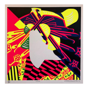 Ushio Shinohara Silkscreen Oiran Day Glo Fluorescent 1960's Japanese Pop Art Print Geisha Kimono c.1969