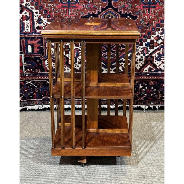 English Revolving Bookcase in Yew Wood, 1970s For Sale - Image 13 of 13