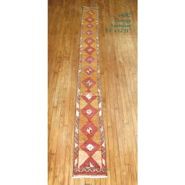 Textile Vintage Zabihi Collection Narrow Turkish Geometric Runner - 1'3" x 12'11" For Sale - Image 7 of 7