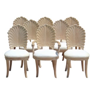 1980s Vintage Italian Hollywood Regency Grotto Shell-Back Dining Chairs - Set of 8 For Sale