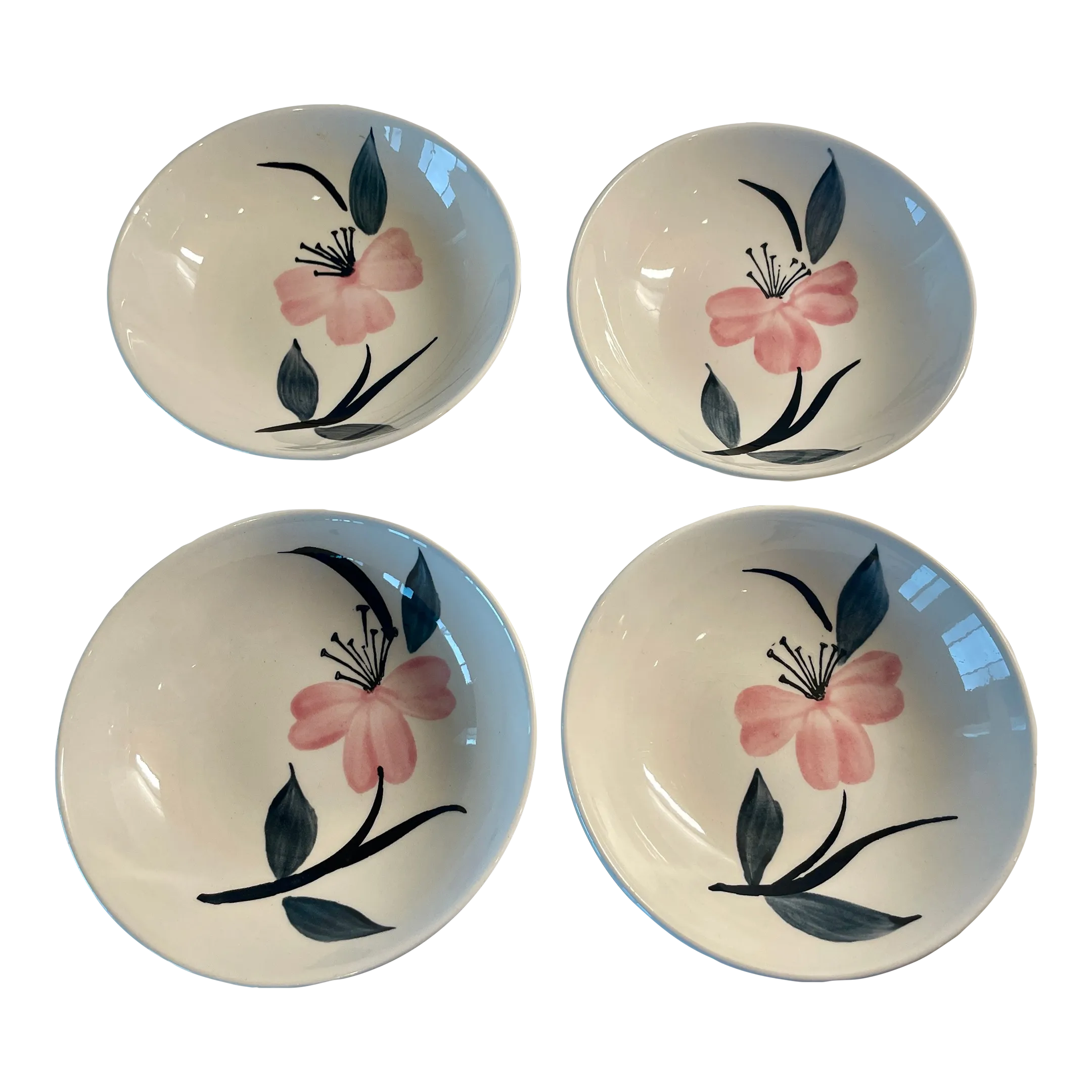 Mid Century Vintage 1950's Stetson China Cereal Bowls Pink Flowers