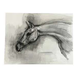 1990s "Horse Portrait Study in Black and White" British Sporting Art Equestrian Abstract Mixed Media