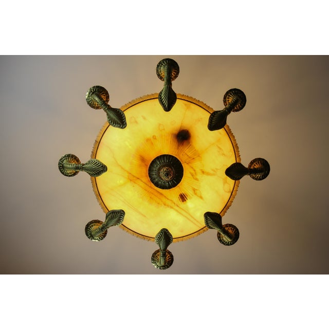 Cream Large Empire Style Alabaster and Bronze 16-Light Chandelier, 1920s For Sale - Image 8 of 18
