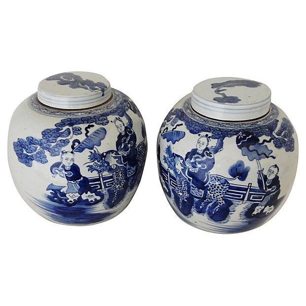 Old Chinoiserie Blue White Porcelain Ginger Jars 11 5 H Chairish