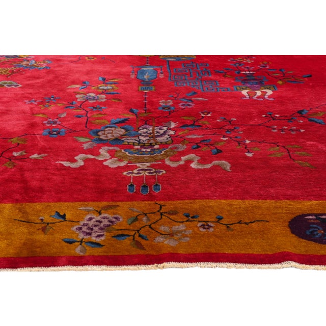 Antique Red Chinese Art Deco Rug, 08'11 X 11'01 For Sale - Image 4 of 10