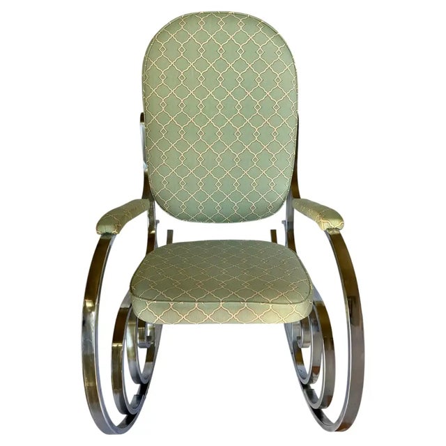 1970s Mid-Century Hollywood Regency Style Polished Nickel Scroll Rocking Chair For Sale - Image 5 of 12