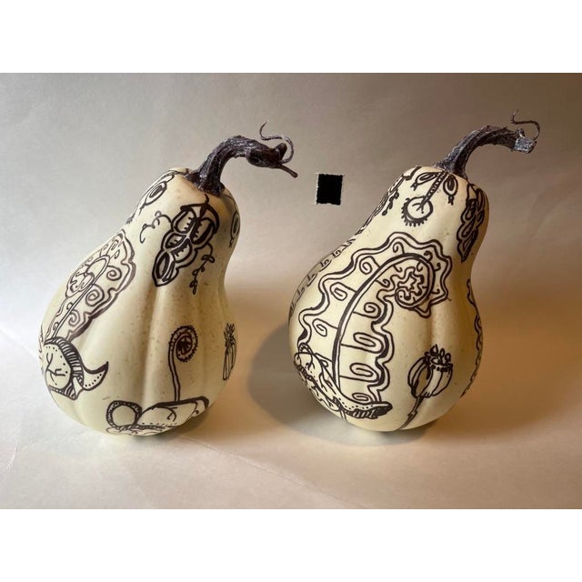 Farmhouse Hand Painted Faux Gourds a Pair For Sale - Image 3 of 7