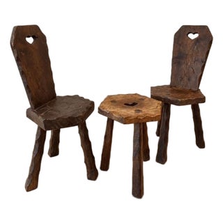 Set of 20th Century Chairs and Stool Table From the Alps For Sale