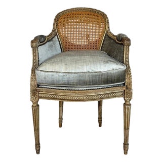 Antique French Louis XVI Style Painted Bergère Chair With Cane Back For Sale