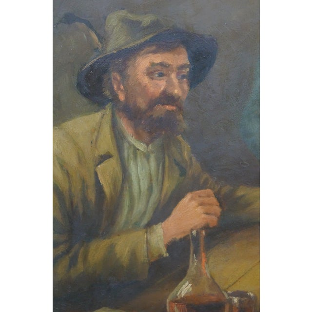 Paper Antique Flemish Tavern Scene Oil Painting on Board Signed After David Teniers For Sale - Image 7 of 12