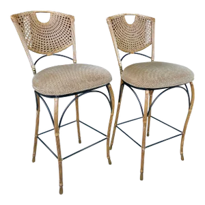 Pair of Hollywood Regency Style Bar Stools
