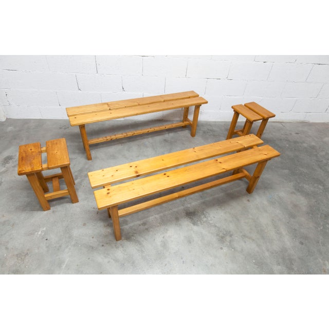Vintage Benches and Stools in Mountain Pine, 1970, Set of 4 For Sale - Image 12 of 18