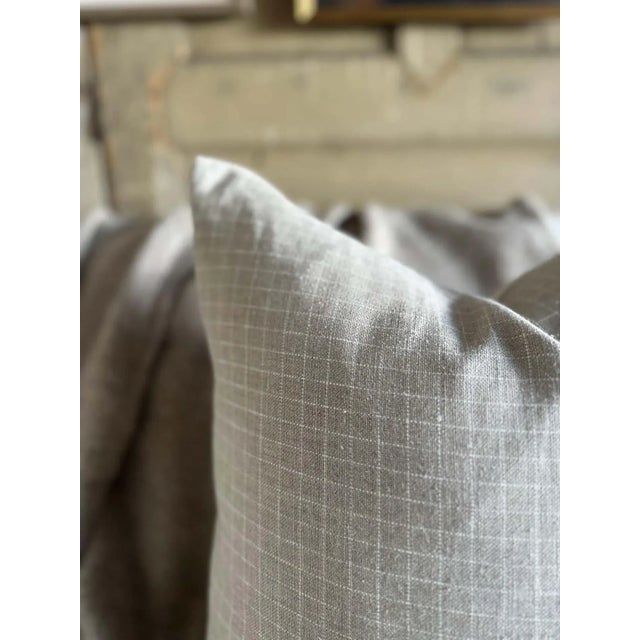 Belgian Linen Plaid Pillow in Natural and White With Down Insert For Sale In Los Angeles - Image 6 of 8