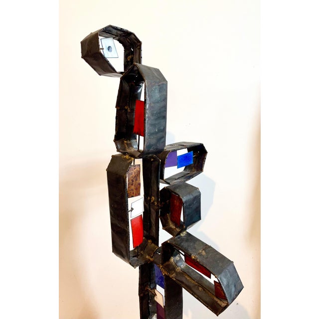 Italian Mid Century Mod Large Brutalist Welded Copper Enamel Sculpture Wood Base, c.1950's For Sale - Image 12 of 14