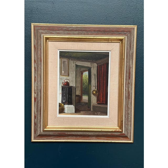 Original vintage swedish oil on canvas – “kitchen ii” by osvald rasmussen – signed – framed – 41 × 37 cm (16.1" × 14.6")...