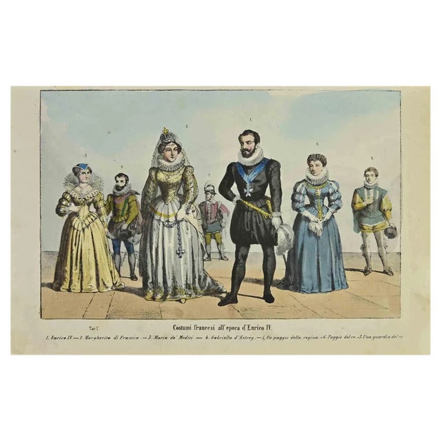 Auguste Wahlen, French Costumes at the Time of Henry IV, Lithograph, 1844 For Sale