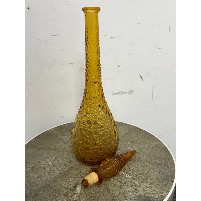 Italian Italian Hand Blown Amber Vessel With Stopper For Sale - Image 3 of 12