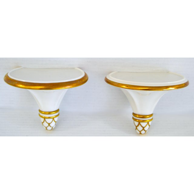 Pair of 1940s Hutschenreuther Selb Bavaria Gilt Porcelain Corbel Wall Brackets, Germany For Sale - Image 9 of 12