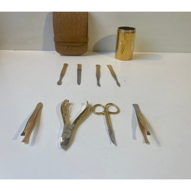 Midcentury Gold Plated Manicure Set by Gosol Sollingen, 1970s, Set of 10 For Sale - Image 4 of 8