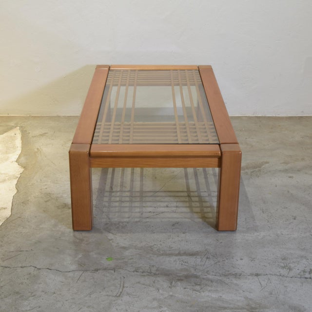 Coffee Table in Wood and Glass with Geometric Grid by Ettore Sottsass for Santambrogio e De Berti, 1970s For Sale - Image 10 of 12