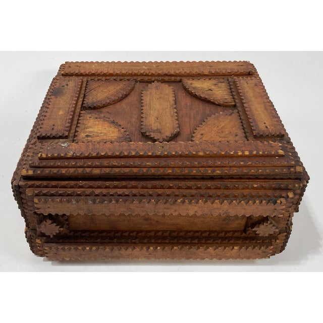 Large Antique Tramp Art Storage Box For Sale - Image 4 of 12