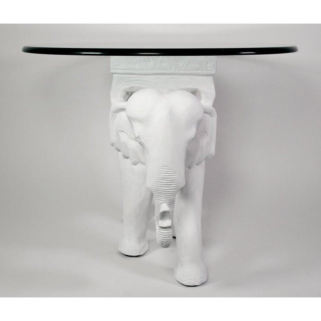 1970s Hollywood Regency White Gesso Solid Teak Elephant Side Table For Sale - Image 4 of 9