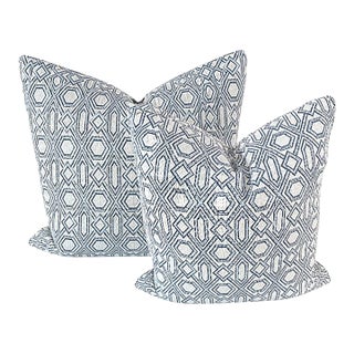 Pair 24'' Blue&White Geometric Pillows For Sale