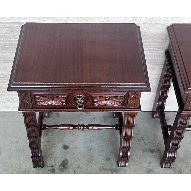 20th Pair of Large Spanish Nightstands or Low Console Tables With Drawer For Sale - Image 9 of 11