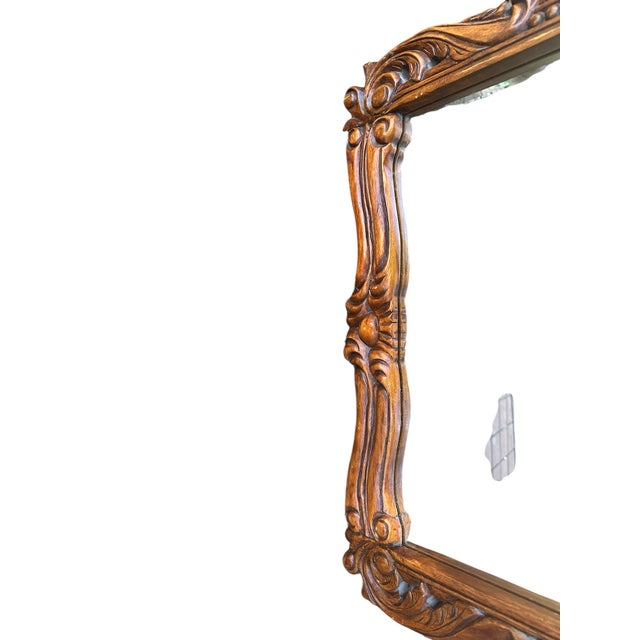 Brown Vintage French Rocco Style Hand Carved Wood Wall Mirror For Sale - Image 8 of 11