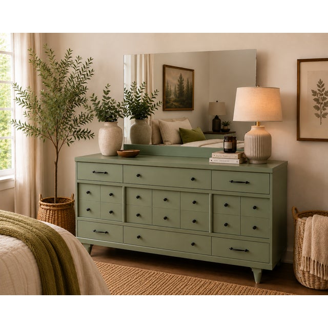 This beautifully restored Mid-Century Modern dresser has been thoughtfully refinished to honor its original craftsmanship...