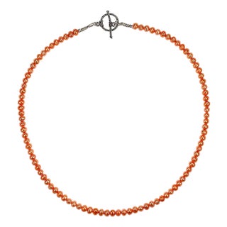 Ajd 17 Inch Peachy Orange Delicate 5mm Pearl Necklace For Sale