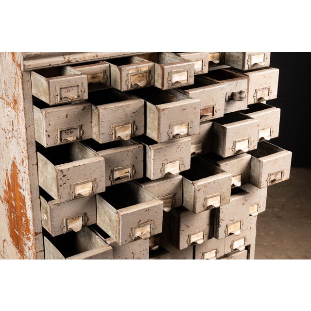 Vintage Industrial 53 Drawer Chippy Parts Cabinet For Sale - Image 4 of 4