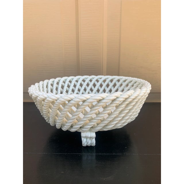French Country Trompe l'Oeil Porcelain Rope Basket Cachepot For Sale - Image 13 of 13