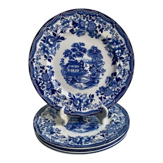 Set of 4 Clarice Cliff for Royal Staffordshire Blue Chinoiserie Dinner Plates For Sale