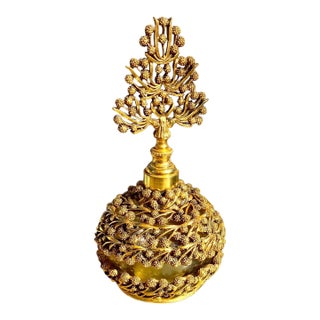 Vintage MCM German Gold Plated Ormolu Perfume Bottle Mulberry Tree Stopper For Sale