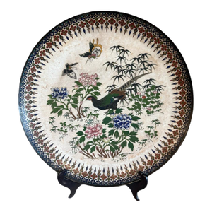 Early Meiji Japanese Cloisonne Enamel Charger White Ground Pheasant and Peonies