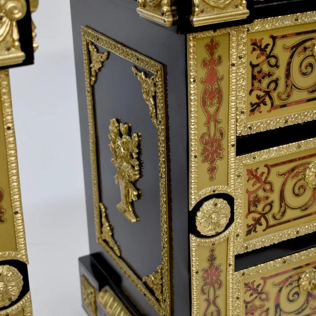 Wood Pair of Antique Style Marble Top Boulle Style End Tables / Nightstands For Sale - Image 7 of 7