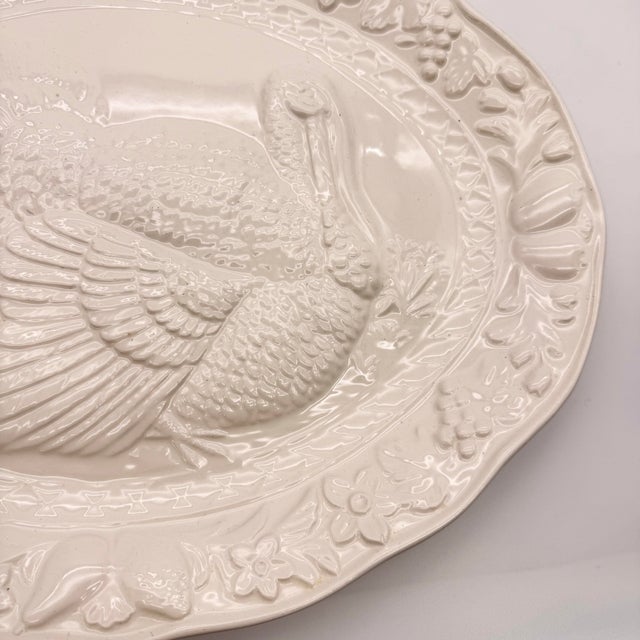 1970s Vintage White Ceramic Holiday Turkey Platter Japan For Sale - Image 5 of 7