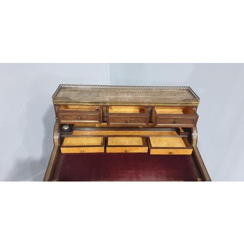 Wood Brass Inlaid Ladies Bureau Desk For Sale - Image 7 of 18