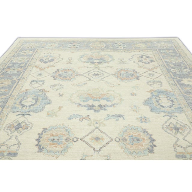 Turkish 21st Century Handwoven Wool Turkish Oushak Pastel Grey Oriental Rug 9'x 11'6" For Sale - Image 3 of 7