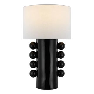 Kelly Wearstler by Visual Comfort Signature Tiglia Tall Cordless Table Lamp in Black with Linen Shade For Sale