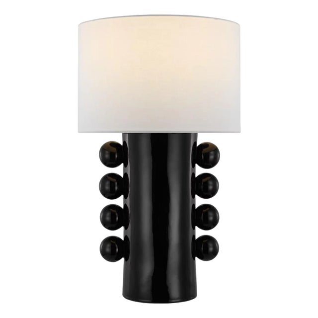 Kelly Wearstler by Visual Comfort Signature Tiglia Tall Cordless Table Lamp in Black with Linen Shade For Sale