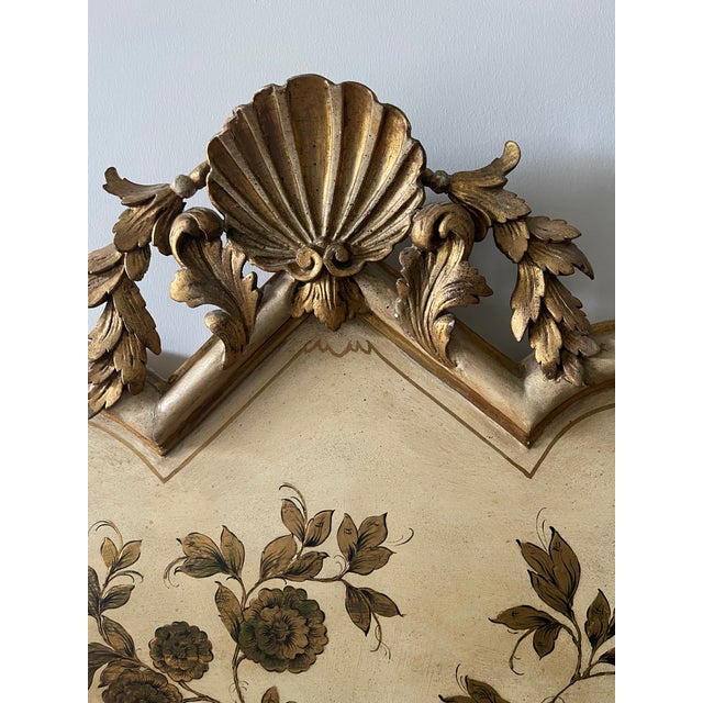 Beautiful hand painted Italian headboard in a cream color with gold and black highlights. Painted in the 1950s. Headboard...