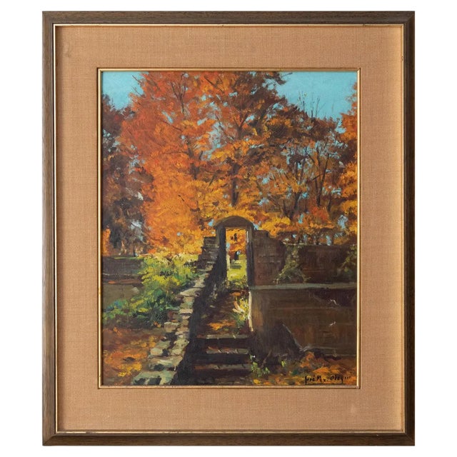 A Sunny Autumn Day: The Secret Garden, 20th Century, Oil on Board For Sale