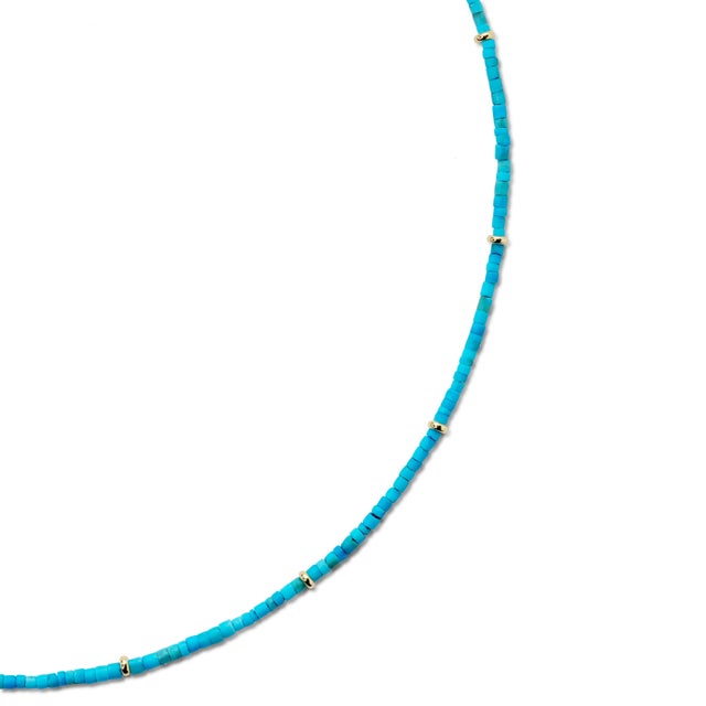 Tiny Turquoise Tube Gold Station Necklace For Sale - Image 4 of 8