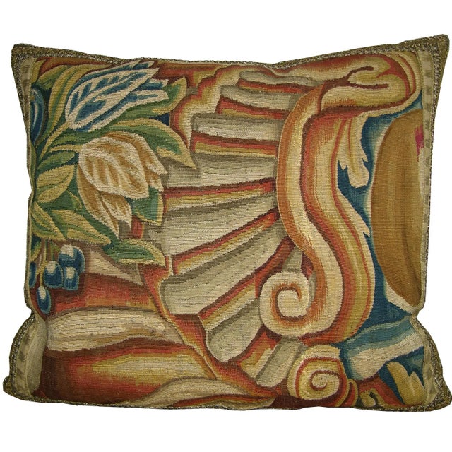 17th Century 17th Century Antique Brussels Tapestry Pillow For Sale - Image 5 of 9