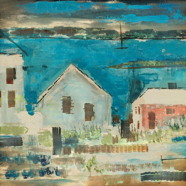 Textile Vintage Modernist Painting of a Bermuda Bayscape by Alfred Birdsey For Sale - Image 7 of 12