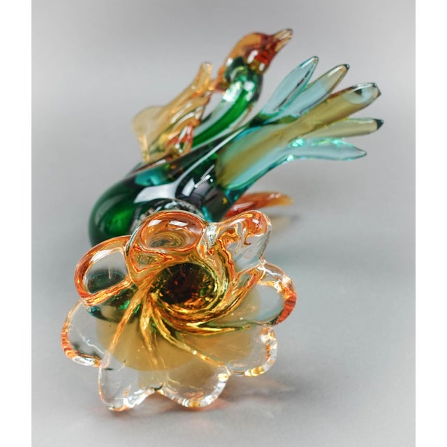 Vintage Late 20th Century Murano Italian Sommerso Art Glass Heron Egret Bird Sculpture For Sale In Miami - Image 6 of 10
